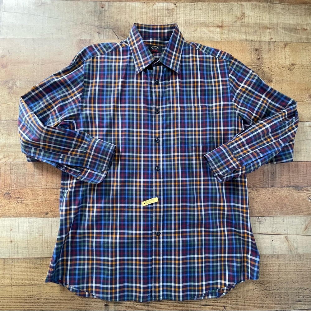 Paul & Shark Yachting Plaid Oxford Buttondown Shirt LARGE Blue Green White LARGE